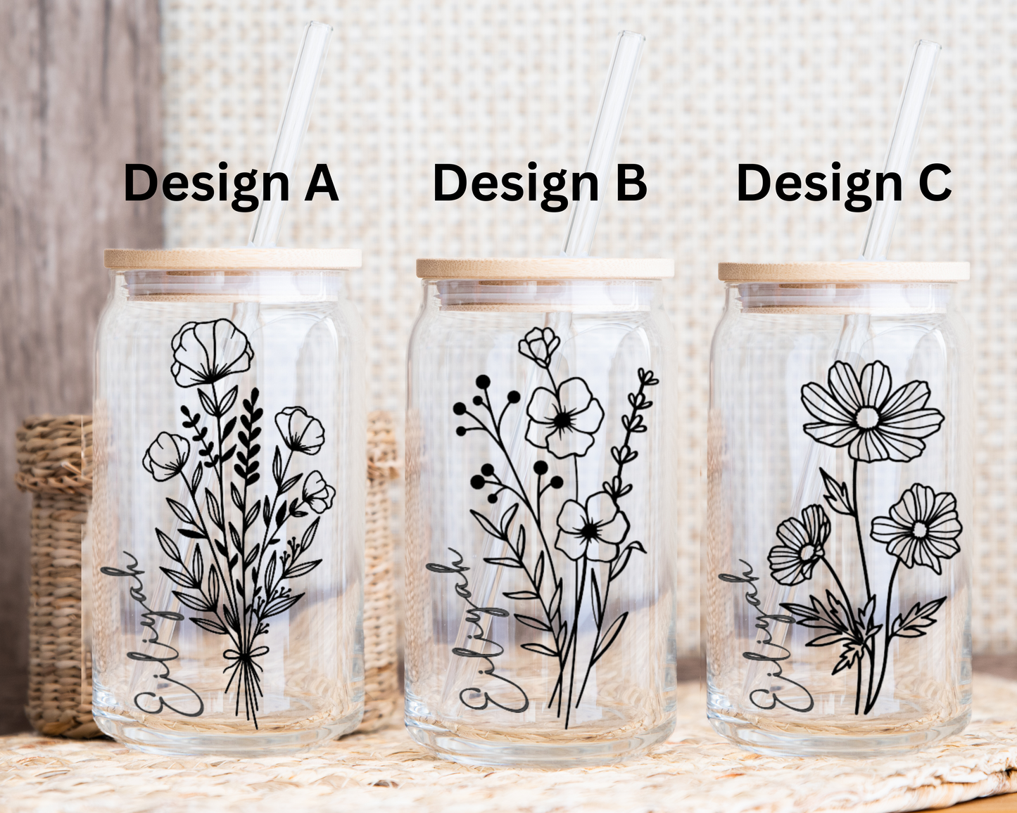 Floral Design - Transparent Glass Cup
