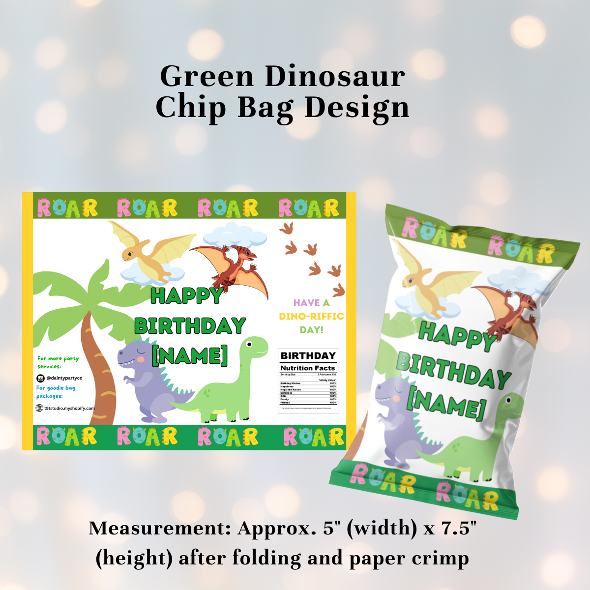 Dinosaur Chip Bag [Min. 10 pieces]